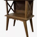 Bedside table with crossbars, vintage compass legs
