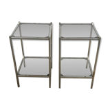 Pair of vintage side tables, chrome and smoked glass 1970