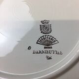 Round dish with white and gold handles made in France Digoin Sarreguemines