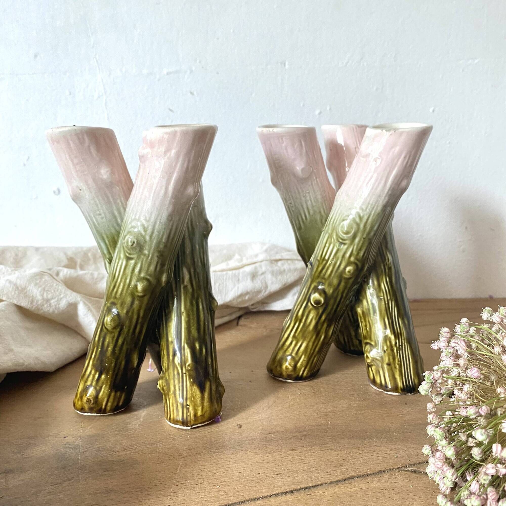 Pair of Art Nouveau branch slip vases