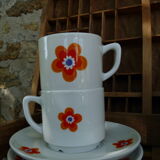2 tasses mugs et soucoupes en porcelaine Colombia Vintage 1970s