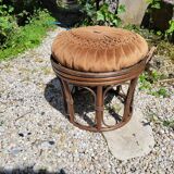 Rattan and bamboo pouf