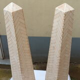 Pair of obelisk in bone marquetry, 70s