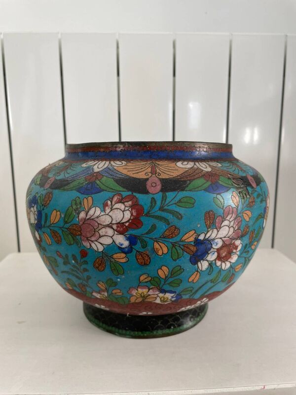 Cache-pot ancien en cloisonné, Japon, XIXe