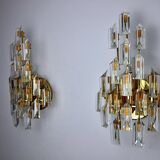 Paire d'appliques oscar torlasco, verre triedri, italie, 1970