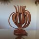 Large Scandinavian arched wooden lamp 60s 70s
