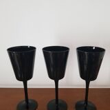 Set of 3 black crystal wine glasses
