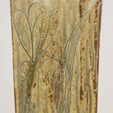 Brutalist stoneware vase with a floral decoration. 1970s.