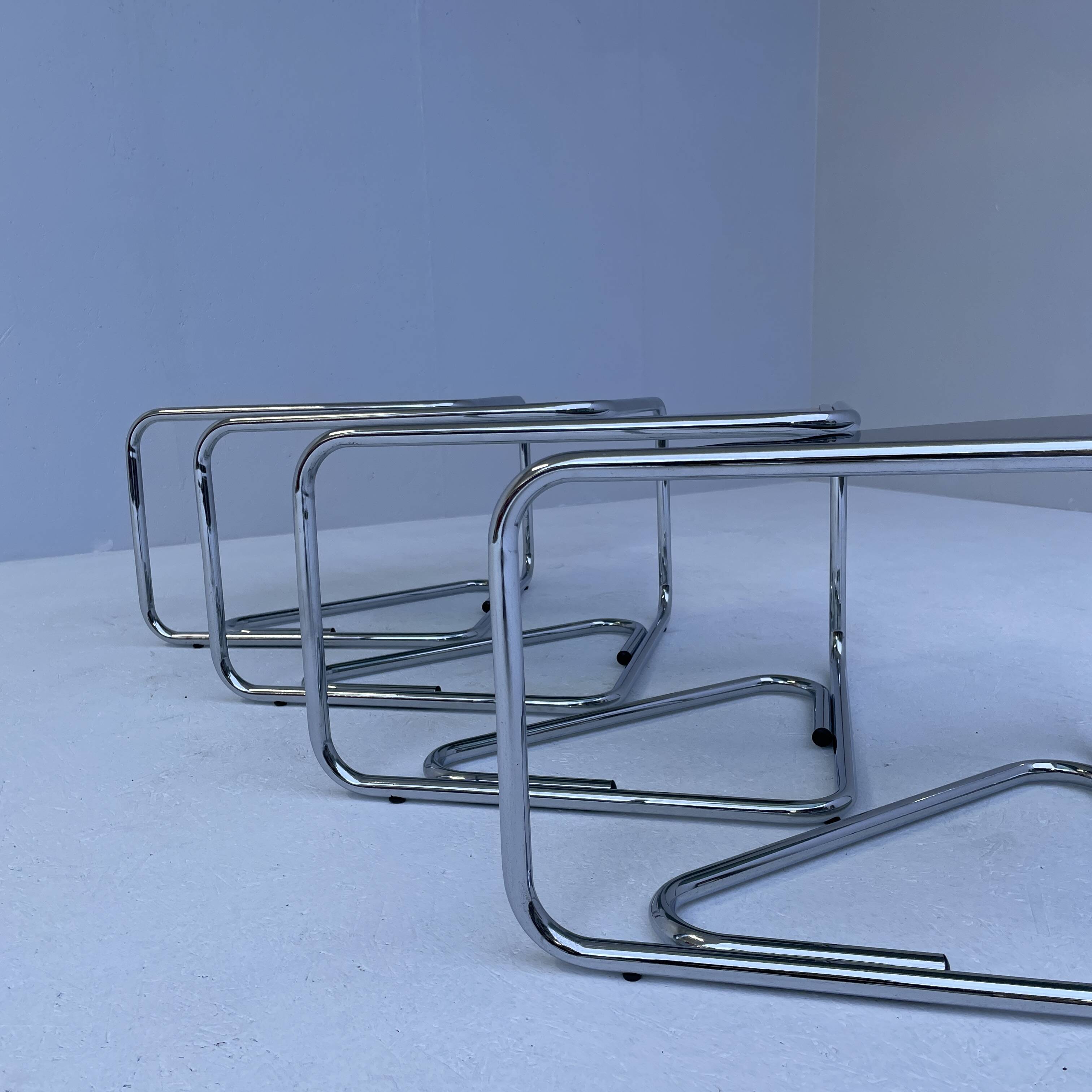 Italian modular coffee table in chrome and smoked glass