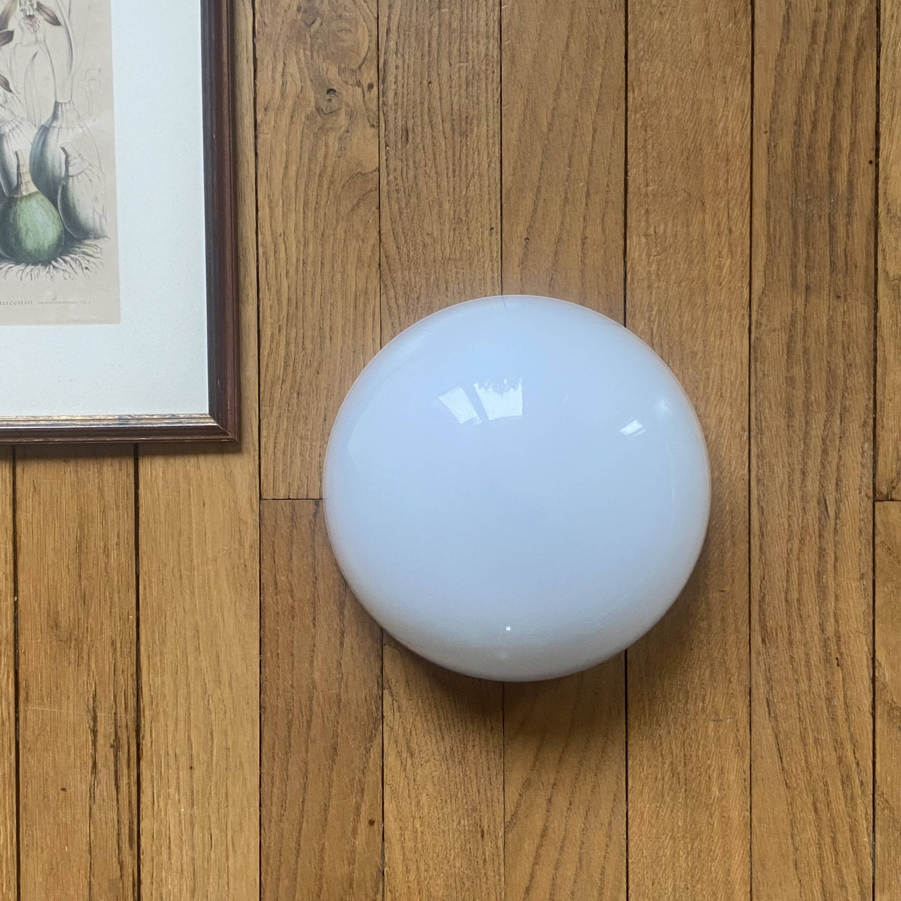 Ceiling light or half-moon wall sconce 20 cm white opaline glass 1960s 1970s