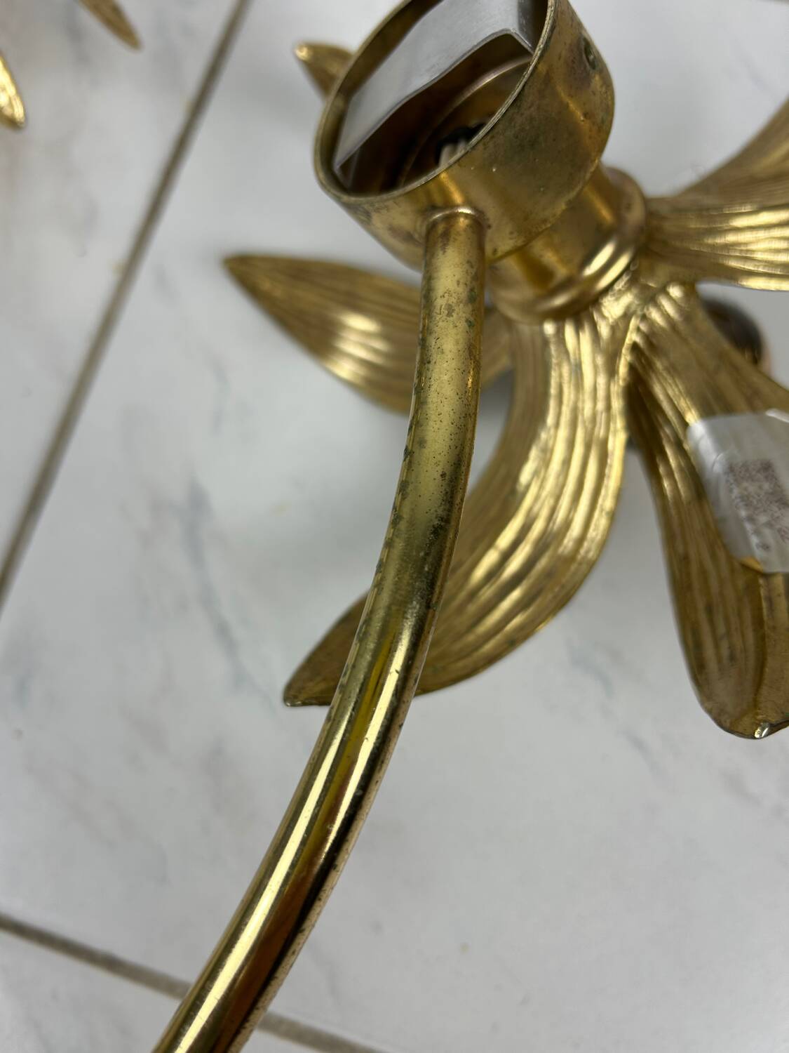 Vintage set of two messing flower wall lamps