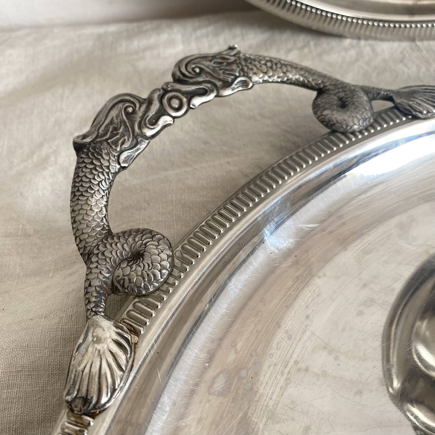 Stainless steel dish Jean Couzon with fish handles