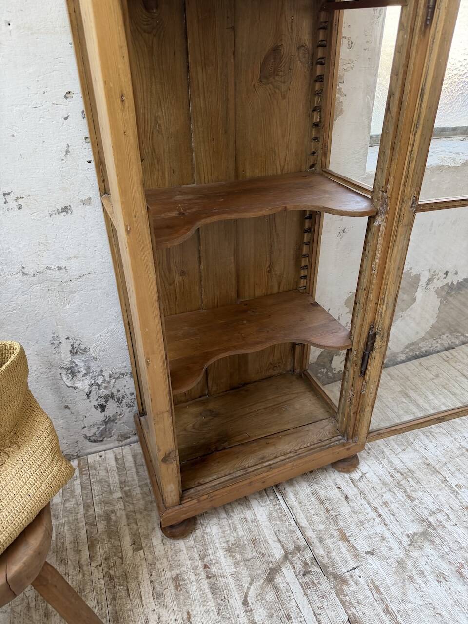 19th-century English pine display cabinet