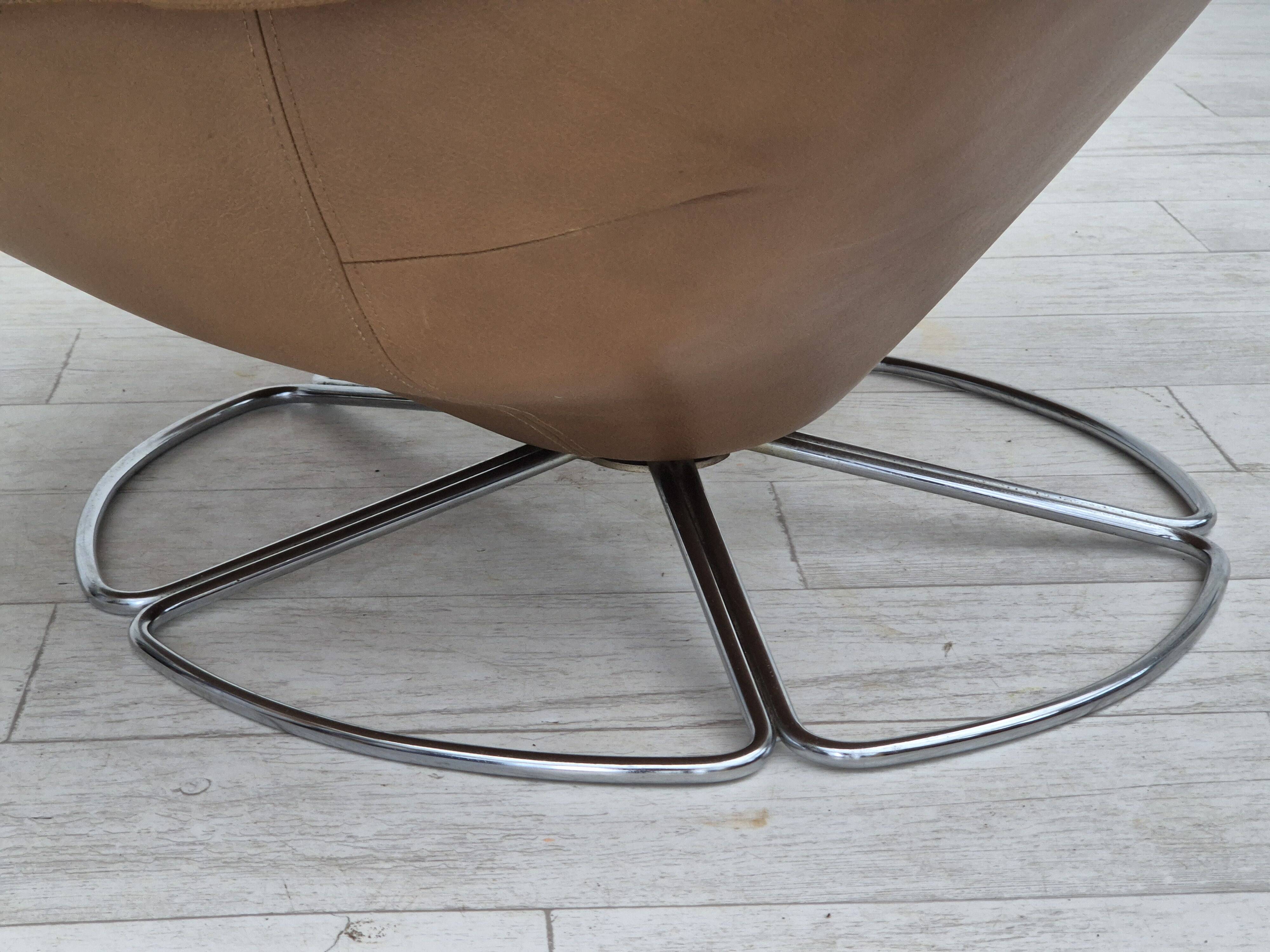 1970s, Scandinavian swivel chair, original condition, brown furniture leather.