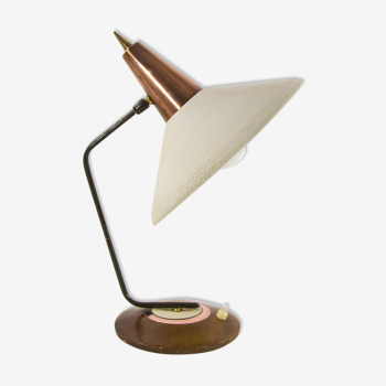 Lampe de table Herdae en teck et cuivre