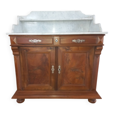 Meuble de toilette époque Empire en noyer massif et marbre blanc