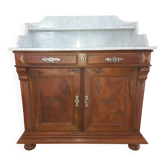 Meuble de toilette époque Empire en noyer massif et marbre blanc