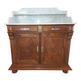 Empire period bathroom furniture in solid walnut and white marble.