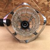 Old atomic age pendant lamp chromed metal & molded glass 70's vintage