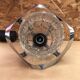 Old atomic age pendant lamp chromed metal & molded glass 70's vintage