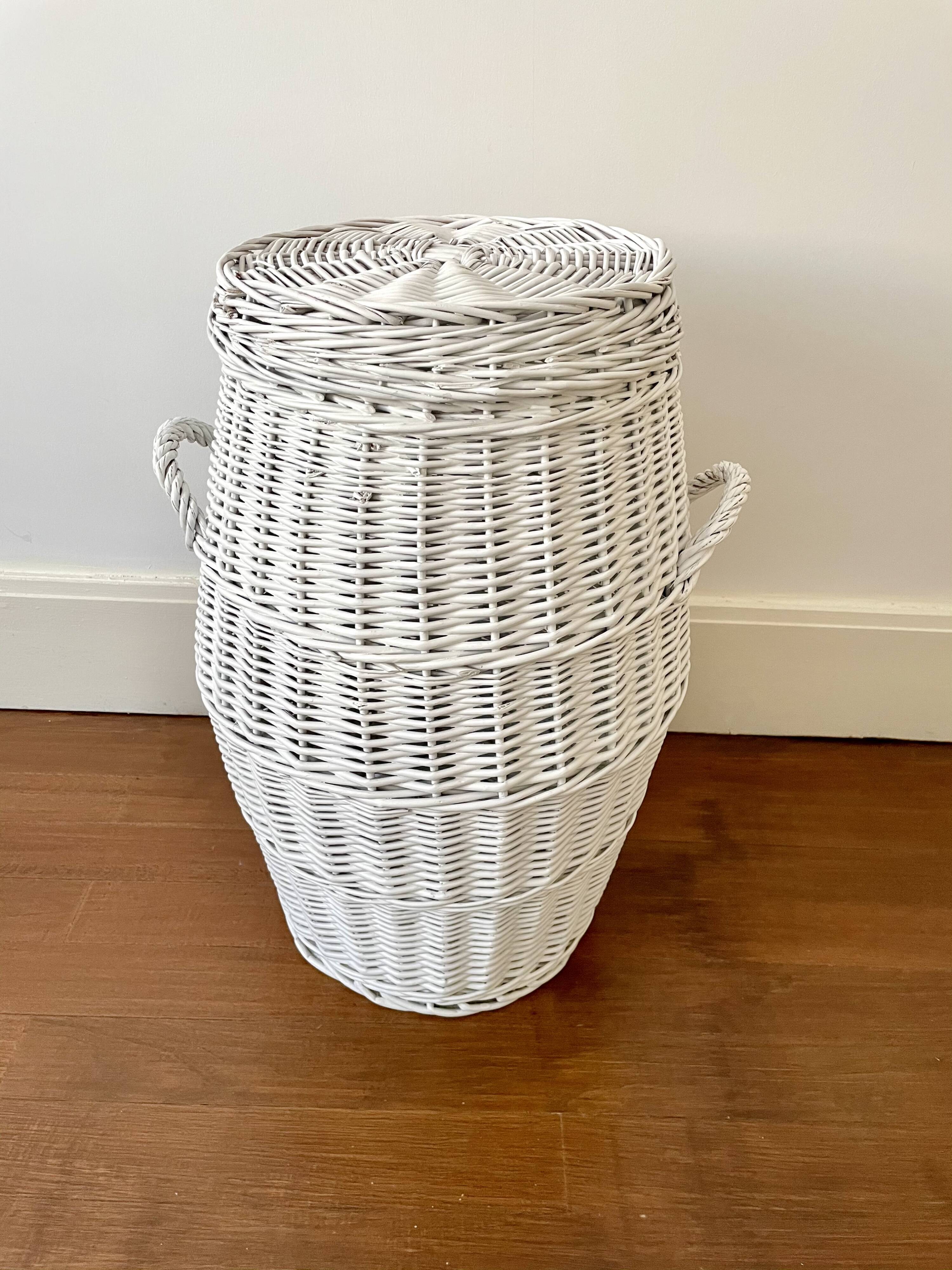 White wicker laundry basket