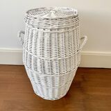 White wicker laundry basket