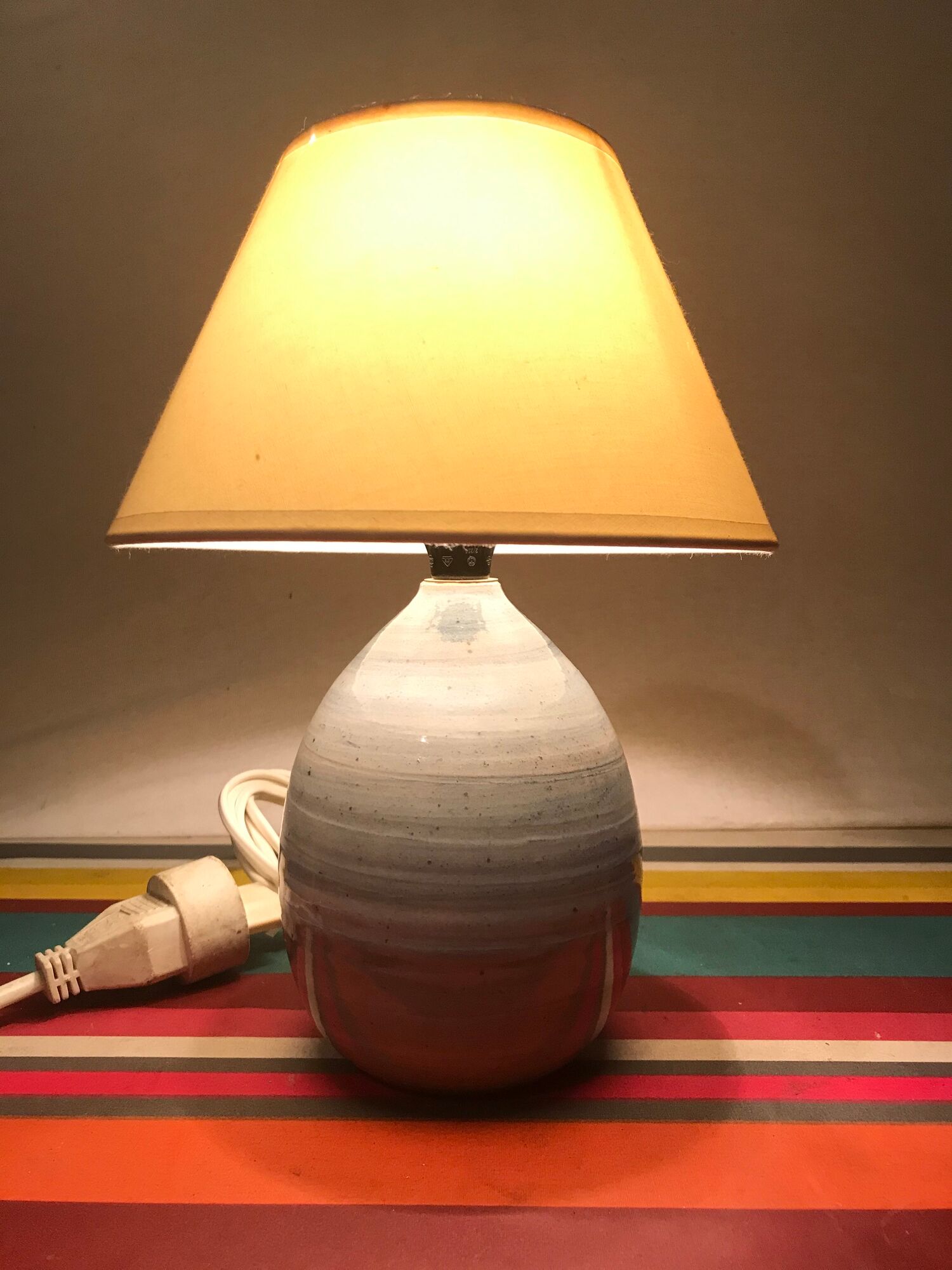 Old Blue Enamels EnamelSed Earth Ball Lamp Signed Blue - Vintage Cream Lamp