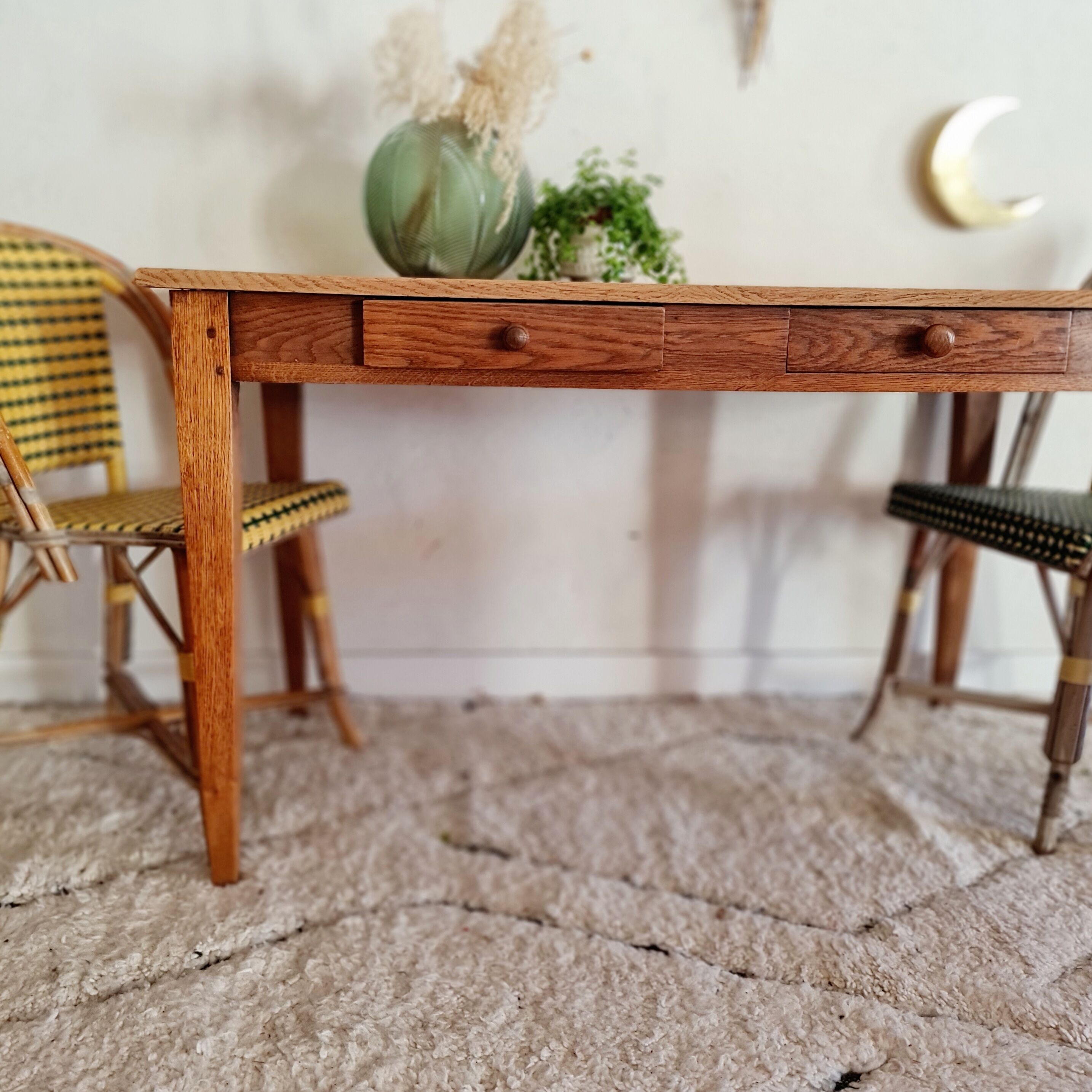 Antique wooden farmhouse table and drawers