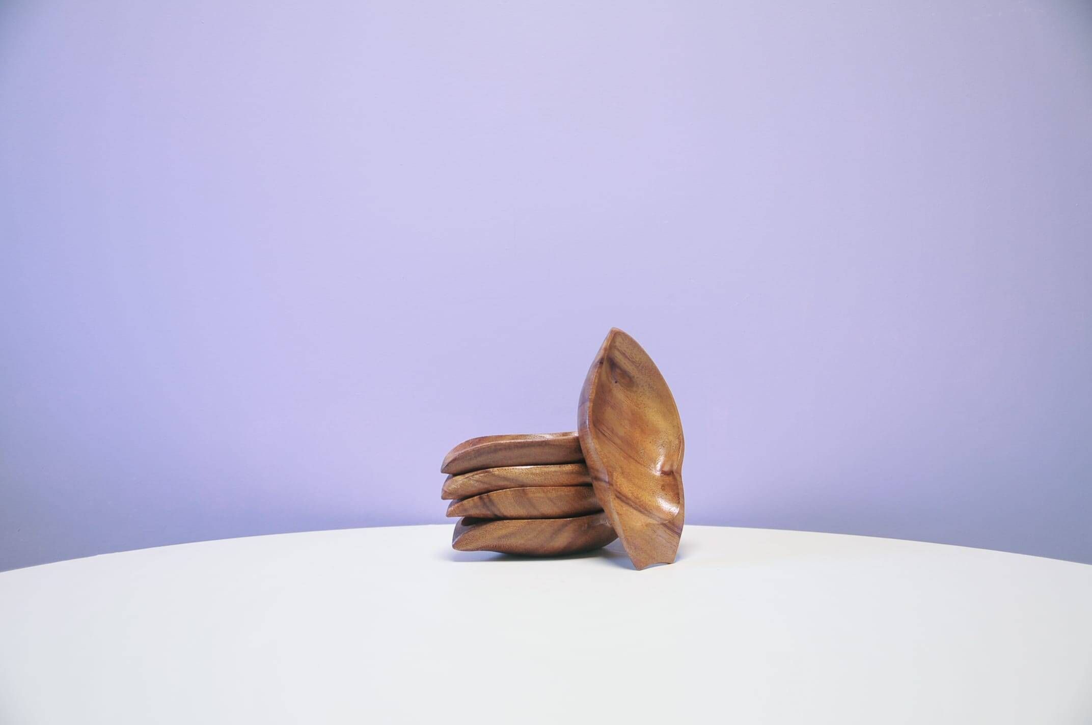 Set of 5 medium wooden serving bowls
