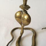 Two zoomorphic brass cobra snake candlesticks