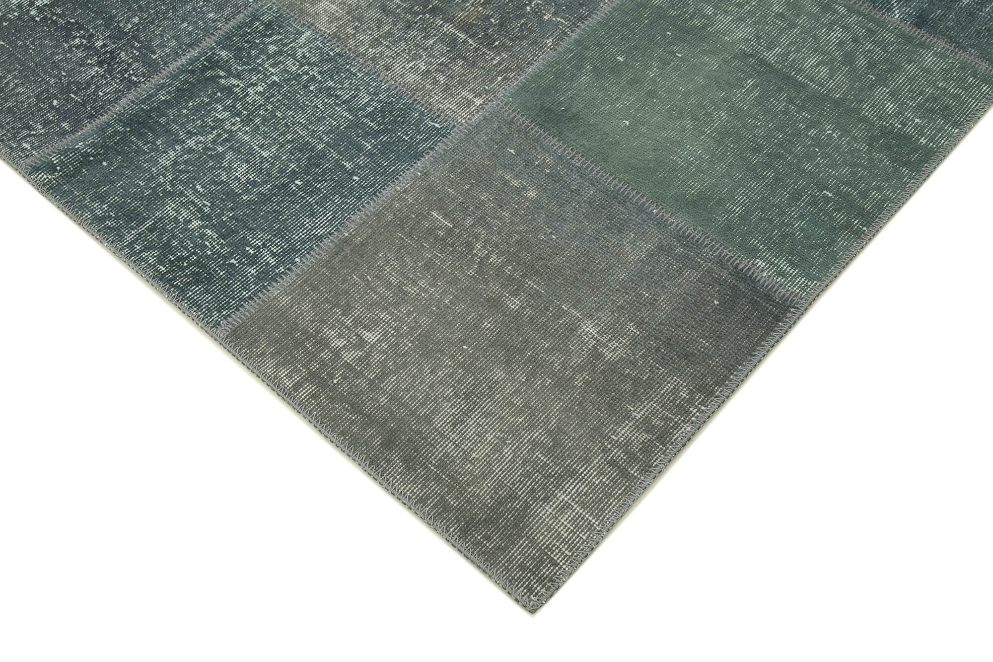 Handwoven oriental overdyed 170 cm x 240 cm grey patchwork carpet
