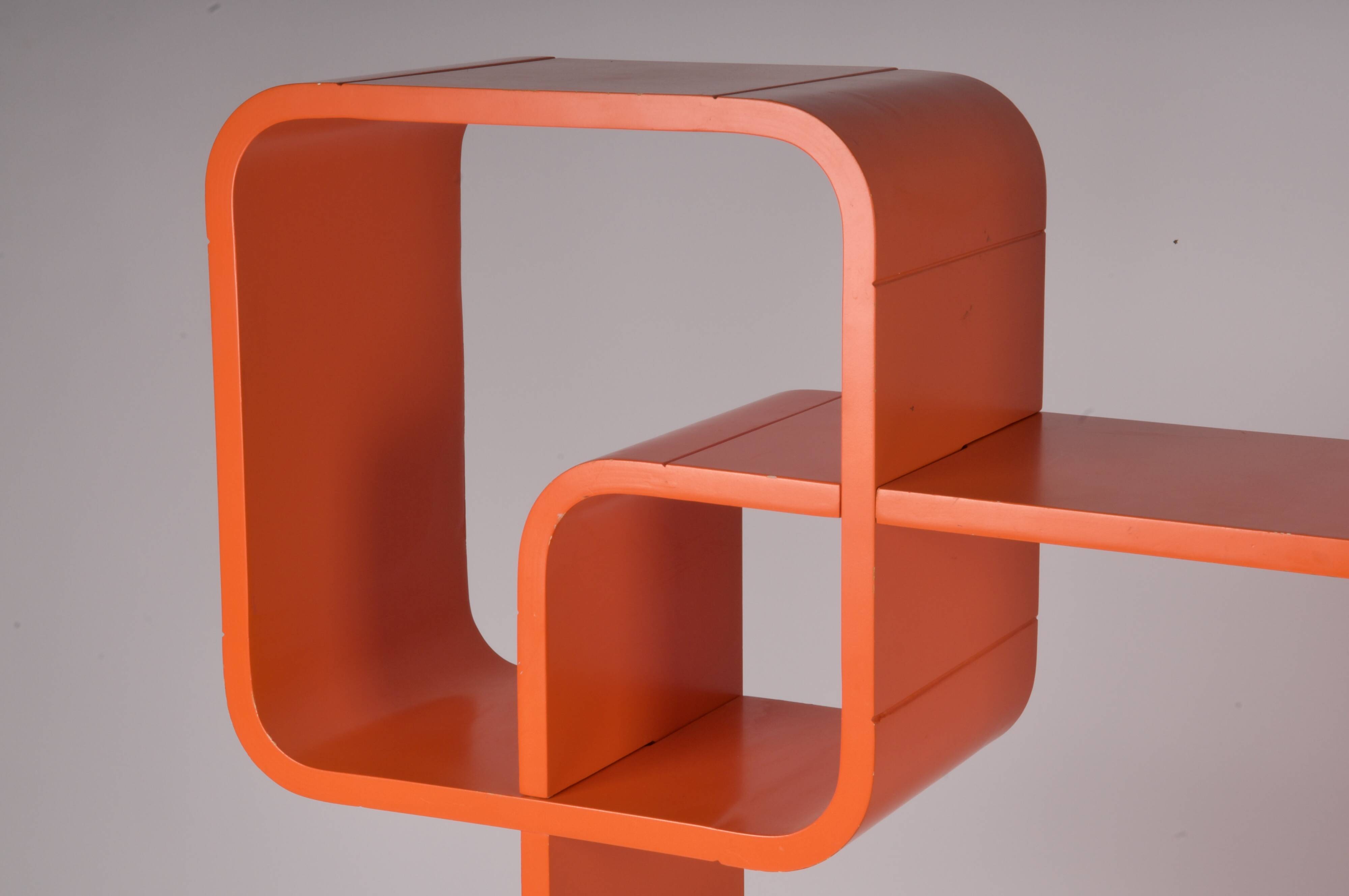 Bibliothèque bois orange space age 1970 années 70 pop