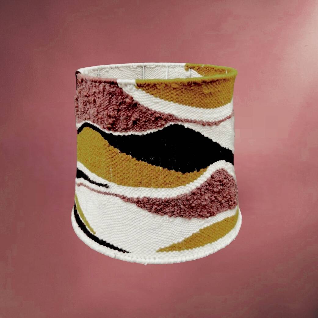 Vintage conical lampshade in woven wool – abstract design – 1960s/70s