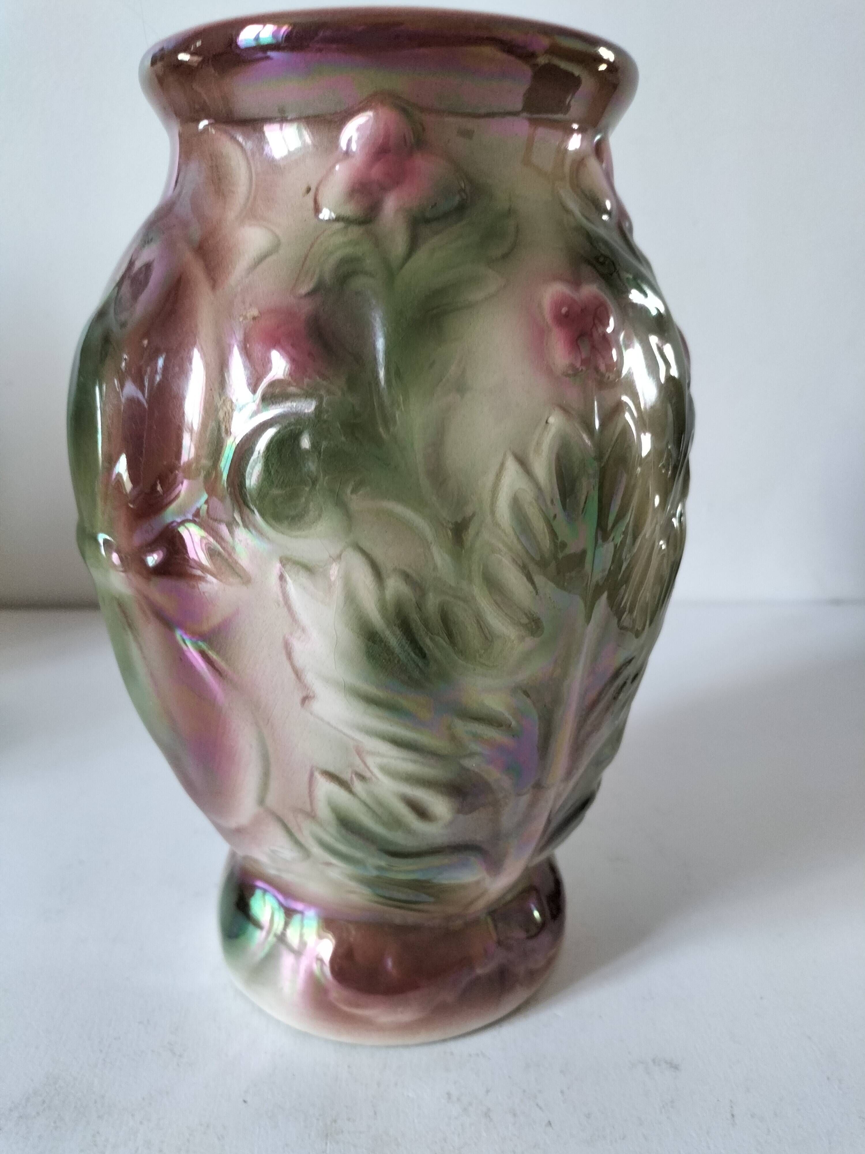 Vintage iridescent molded earthenware vase – 1950s/1960s