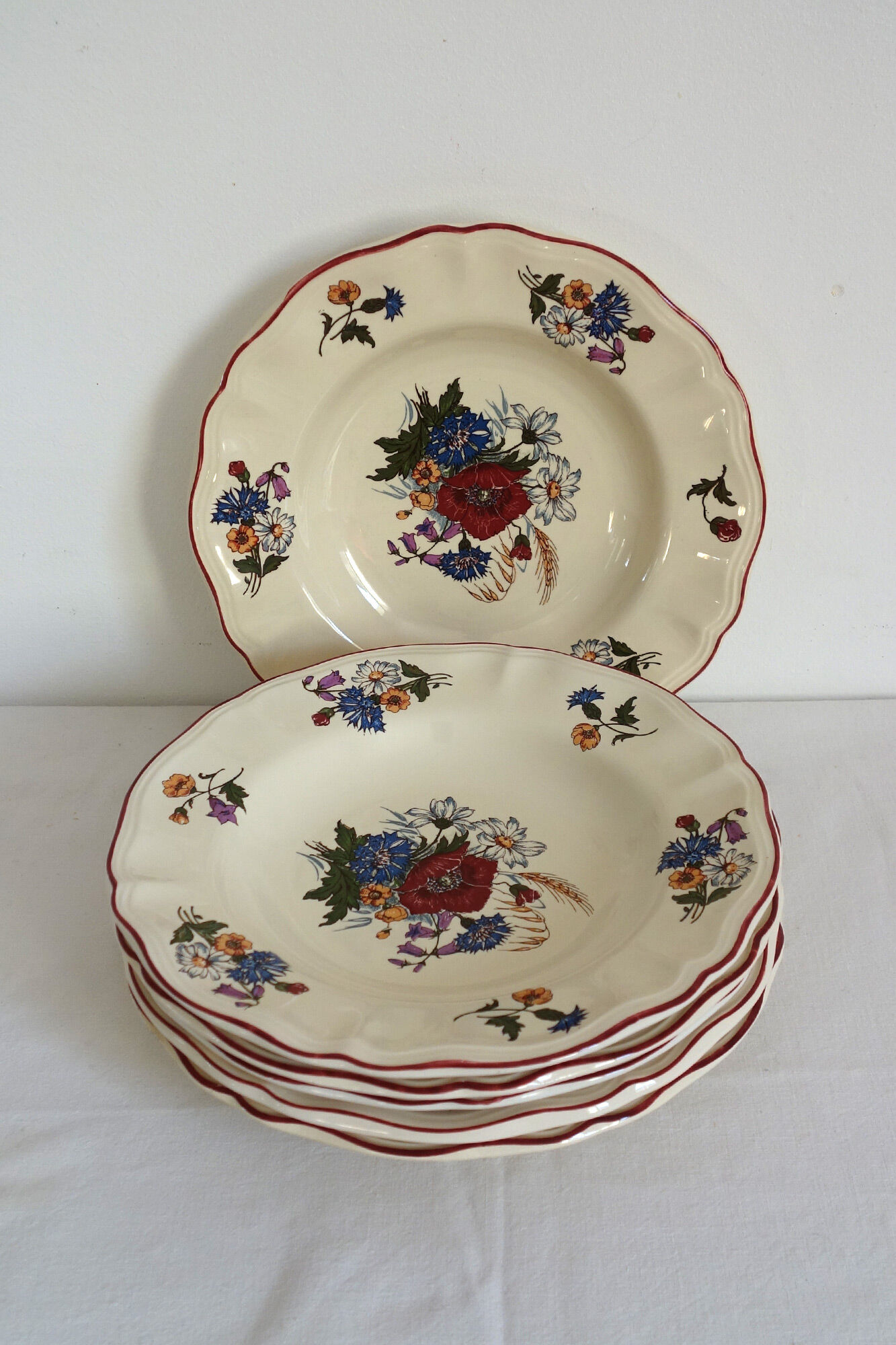 Set of 6 hollow plates in earthenware Sarreguemines Model "Agreste" vintage
