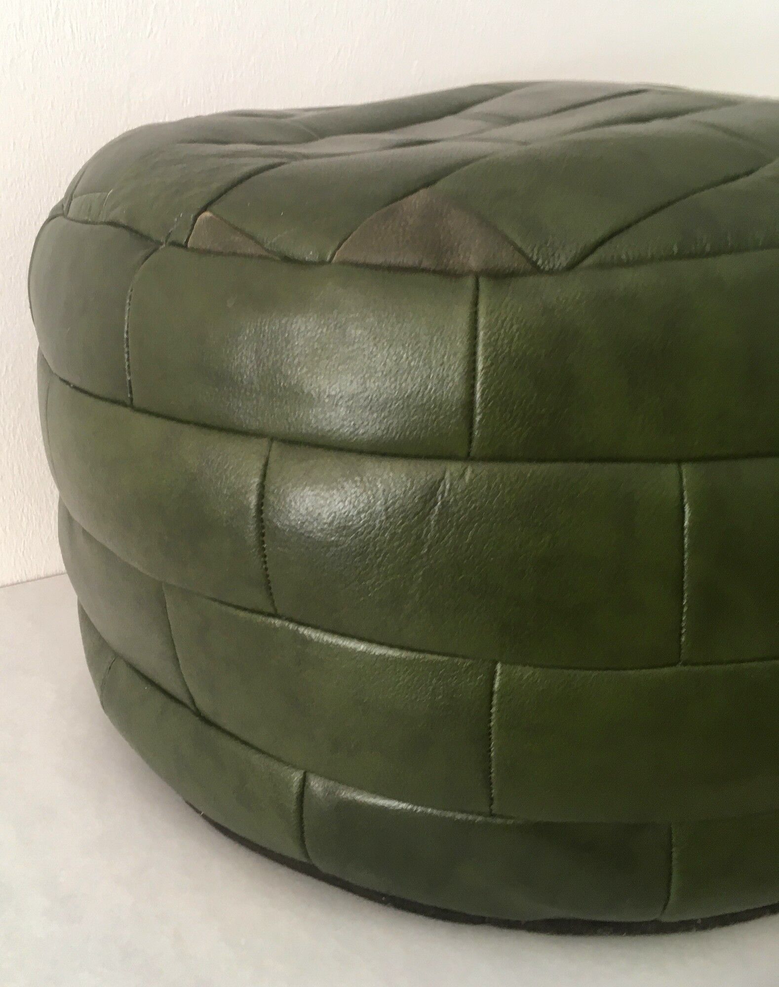 Vintage leather pouf patchwork 70s