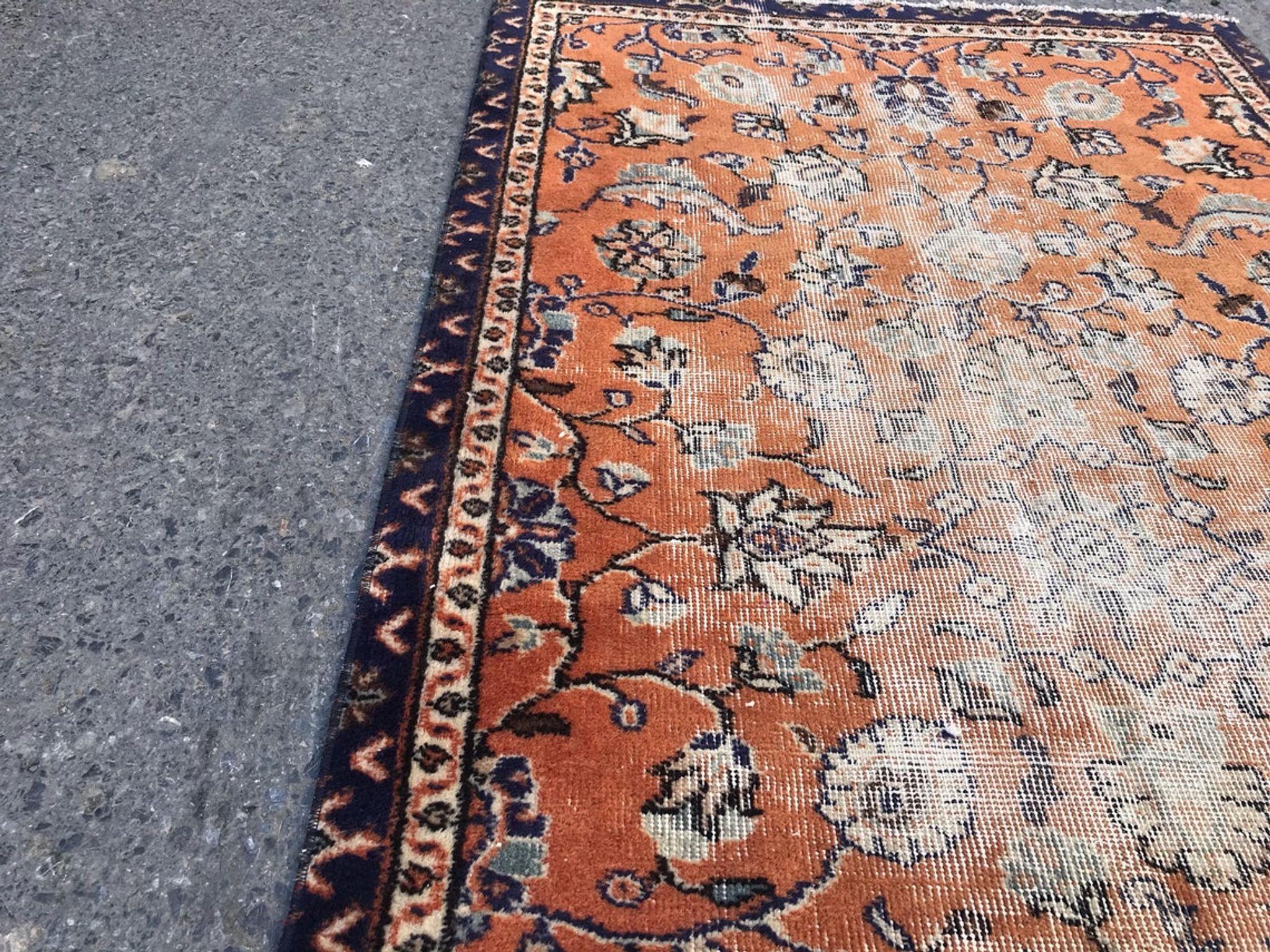 Orange and Blue Handmade Oushak Rug with Flowers