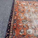Tapis Oushak orange et bleu fait à la main avec des fleurs