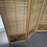 Room divider, French blonde beech louvered screen, 1960s, width 155 cm, height 185 cm