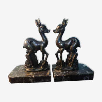 Serre livres en marbre et régule patiné bronze, Art déco, 1920/40