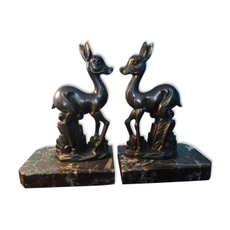 Serre livres en marbre et régule patiné bronze, Art déco, 1920/40