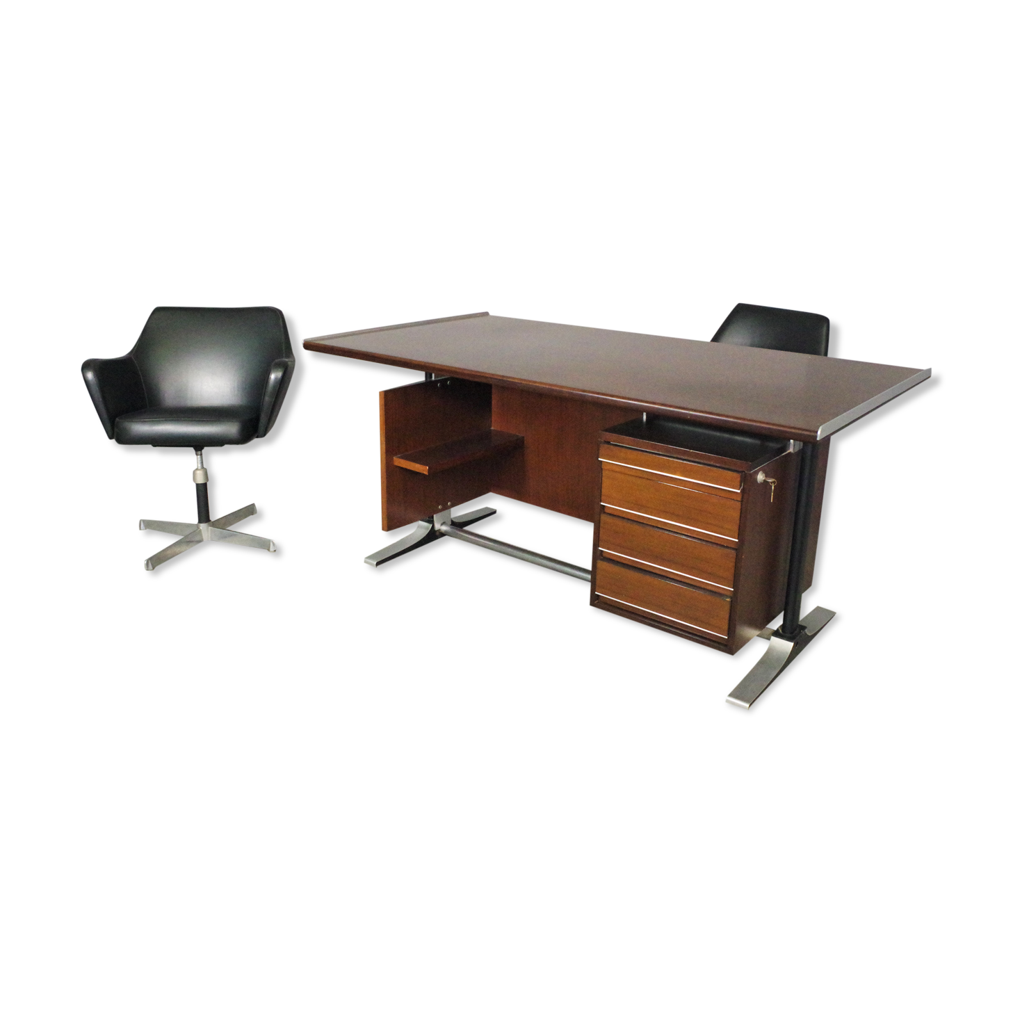 Desk and two chairs by Fantoni, 1960, set of 3