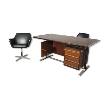 Desk and two chairs by Fantoni, 1960, set of 3