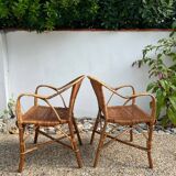 Pair of vintage rattan armchairs 1960