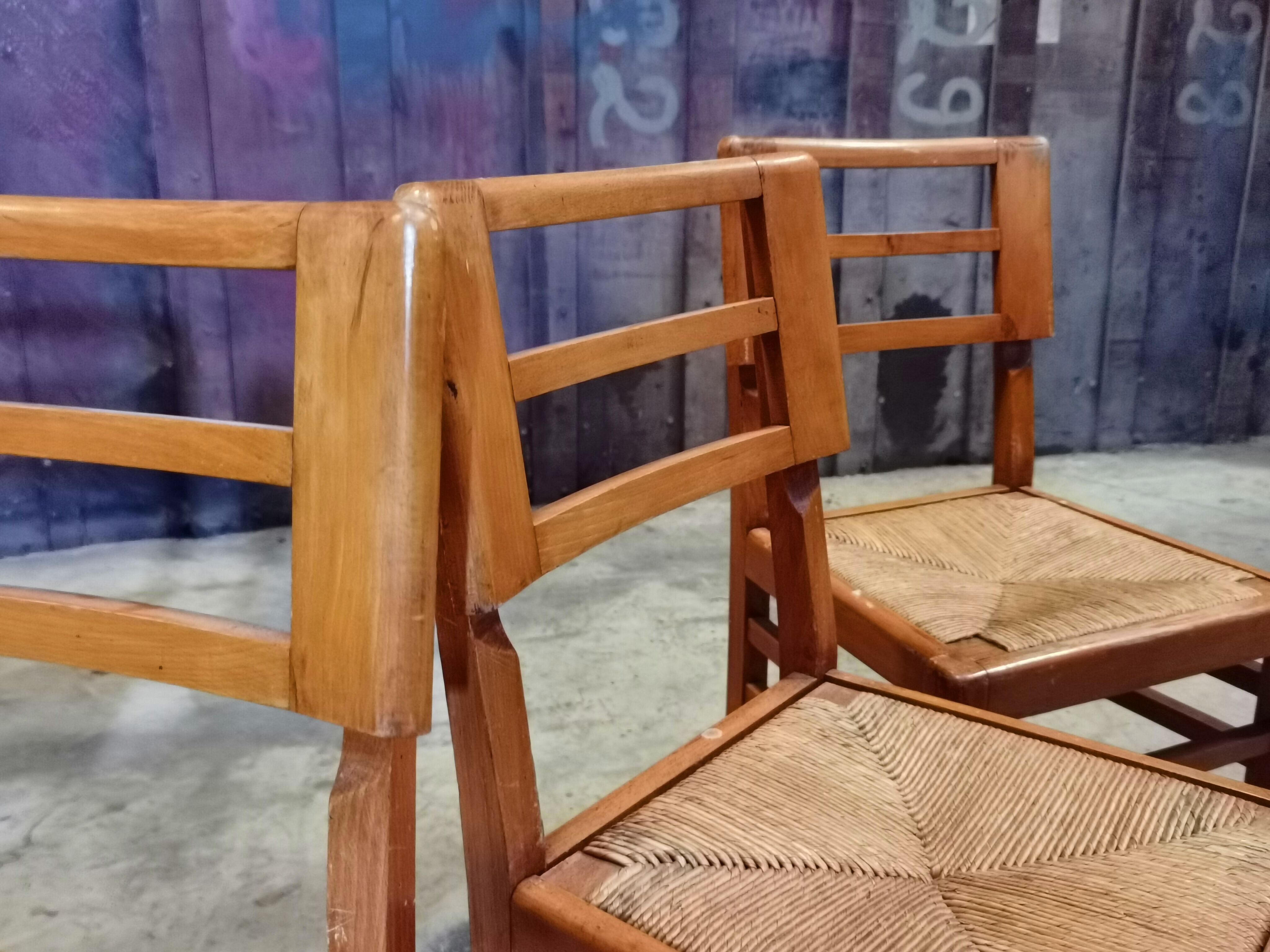 Set de 4 chaises paille de Pierre Cruège