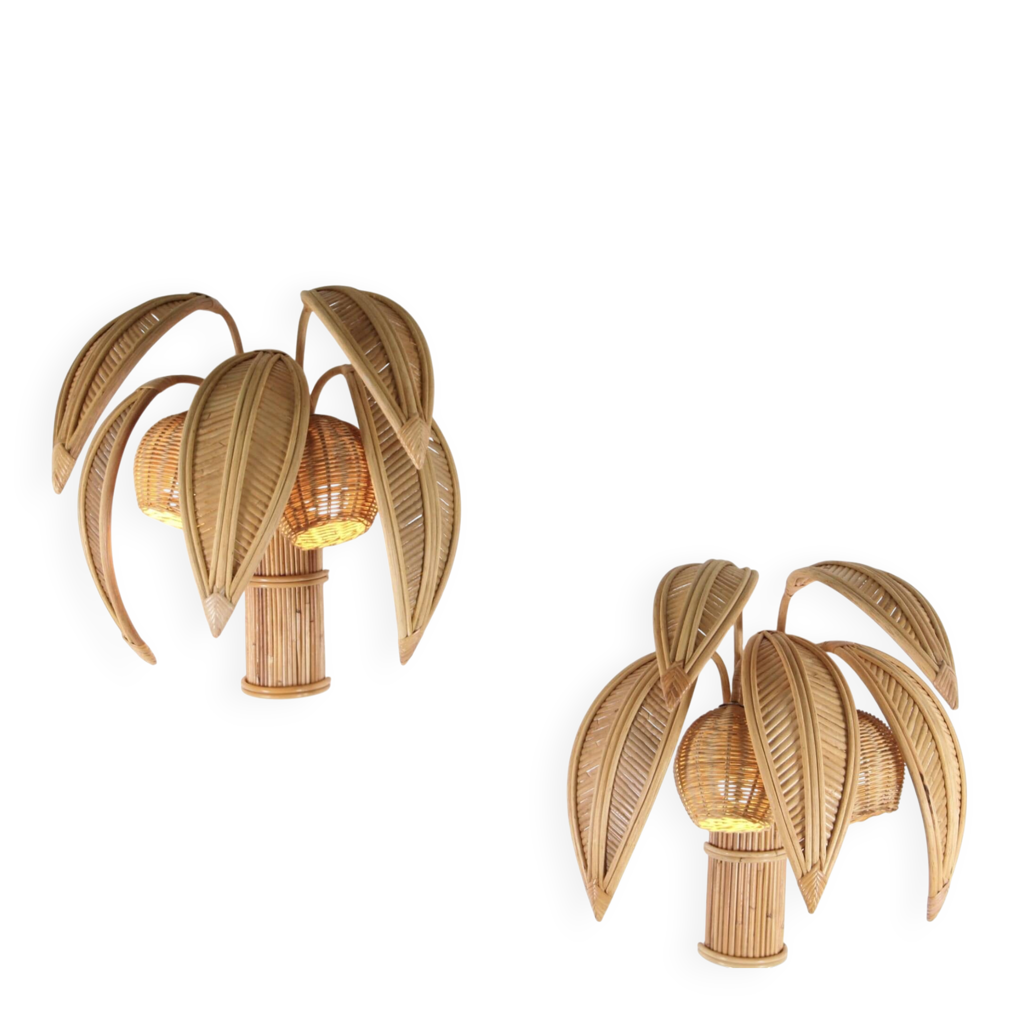 Pair of "coconut/palm" wall lights in rattan