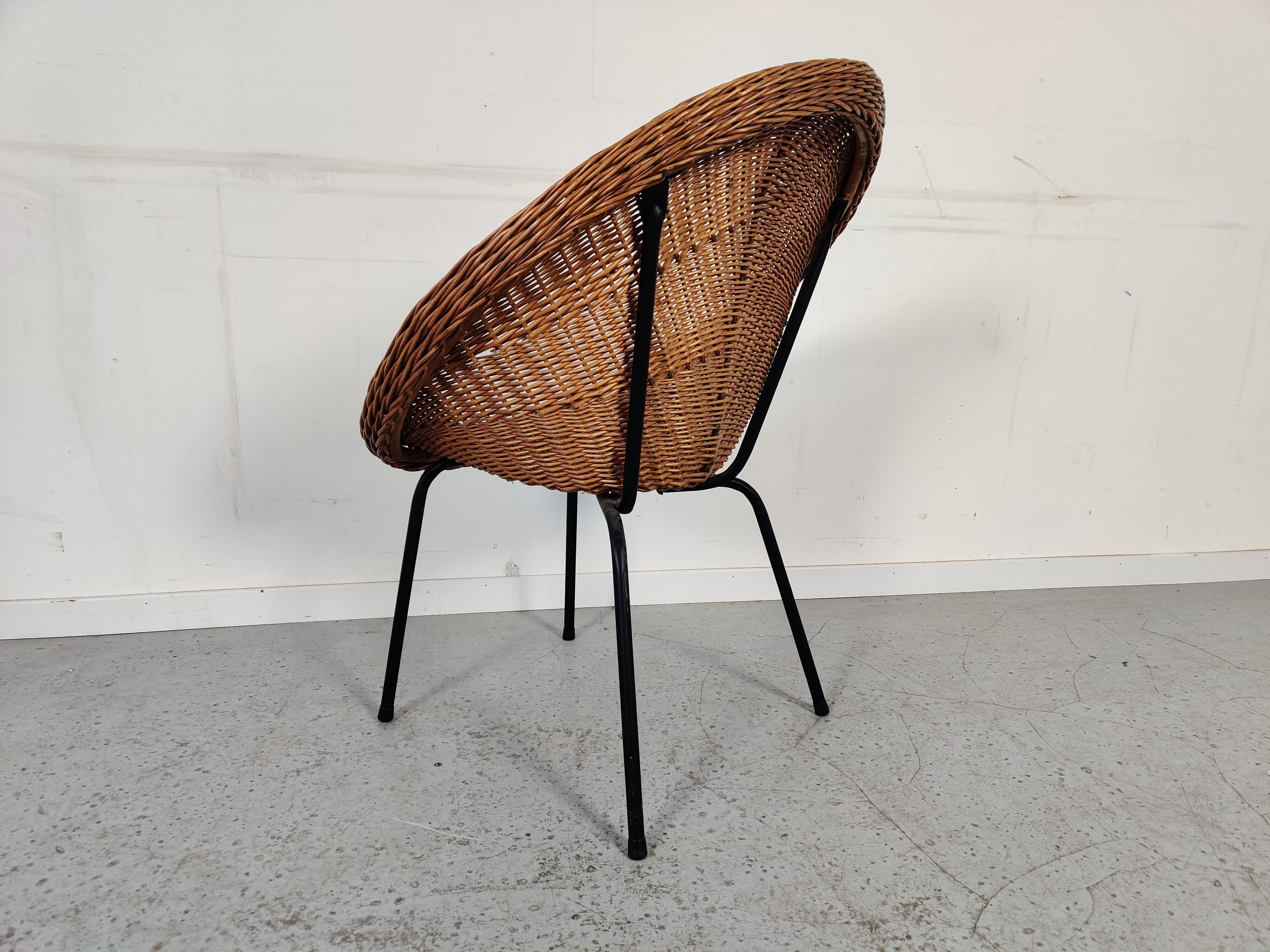 Vintage wicker and metal basket armchair, 60s/70s
