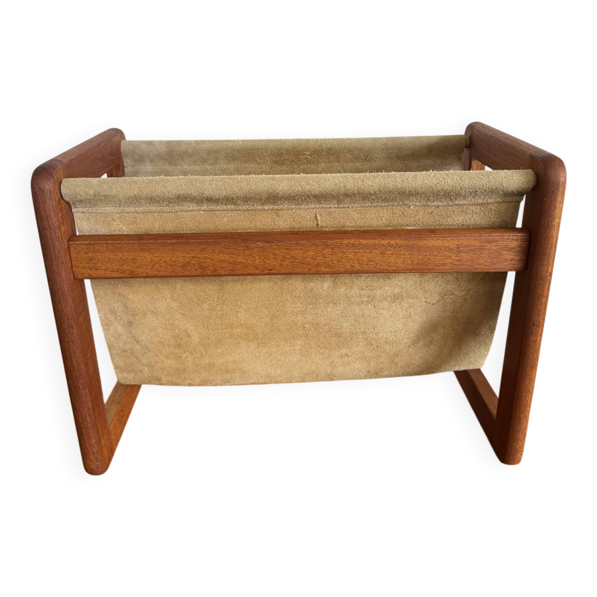 Scandinavian magazine rack in teak and leather, 1960