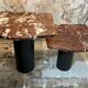 Table double plateau marbre bordeaux et pied acier