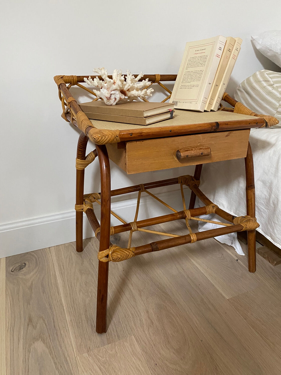 Pair of rattan bedside tables